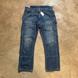 Vintage Style Double Knee Paint Splatter Polo Pants